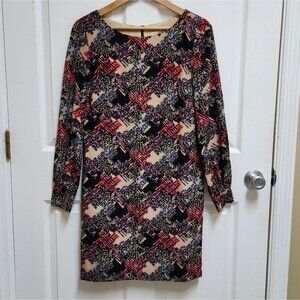 Trina Turk Dress Womens 6 Black Red Silk Plaid Sheath Long Sleeve Office Laurie